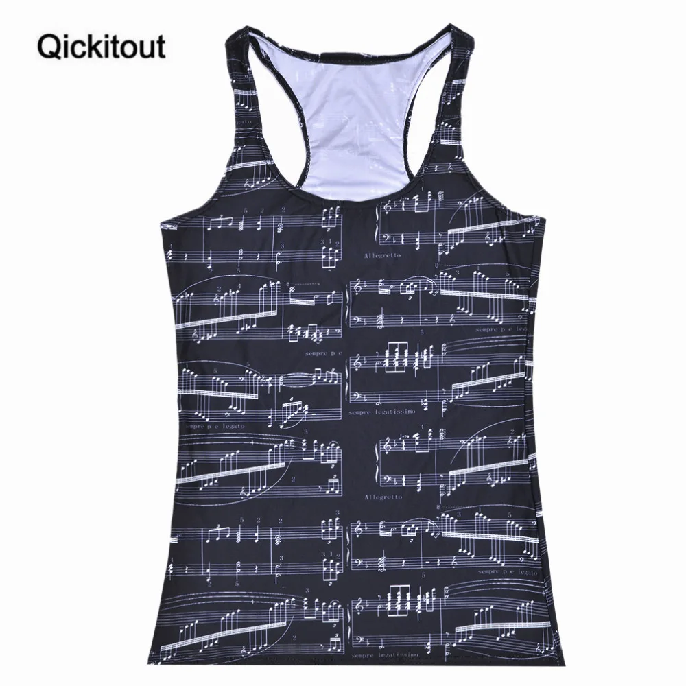 

Qickitout Tops 2016 Summer Women Blouses Strapless Sleeveless Digital Print Casual Wonderful Musical Note Tank Tops Ladies' Vest