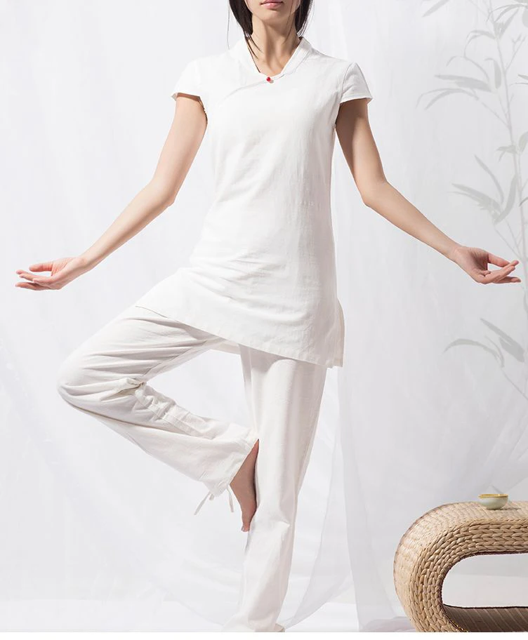 Women Summer Cotton&linen Short Sleeve Yoga Suit Zen Suits Clothing Lay ...