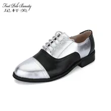 Fashion golden Silver black Genuine Leather shoes for women Spring autumn Handmade Shoes Retro Vintage oxford shoes for women