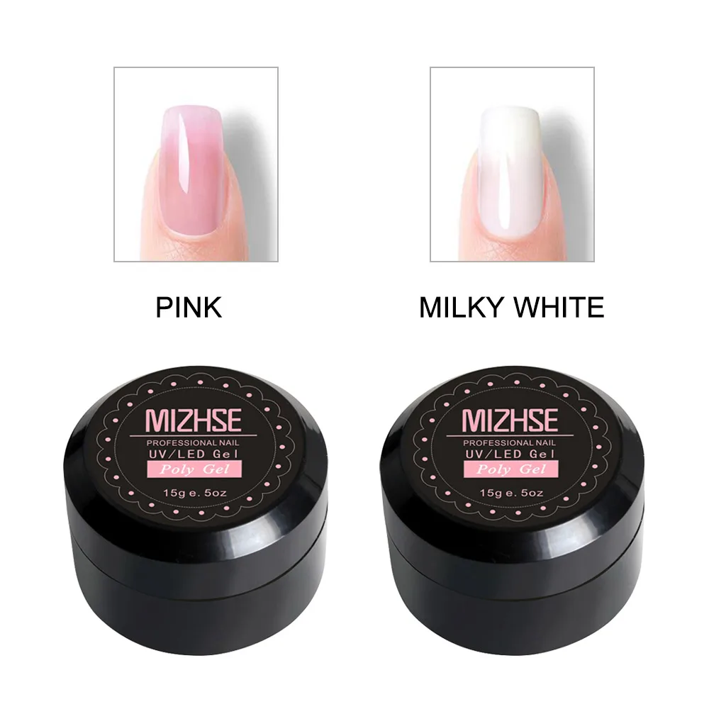MIZHSE УФ-гель полигель-лак для ногтей полигель-набор для рисования ногтей лак для наращивания акриловый дизайн ногтей кристалл УФ-смола строительный Гель-лак - Цвет: 1 Pink  1 White