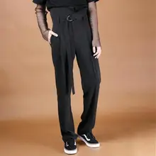 27-40! ассиметричный ремень дизайн tide Мужские в талии прямые брюки повседневные брюки весна плюс размер брюки