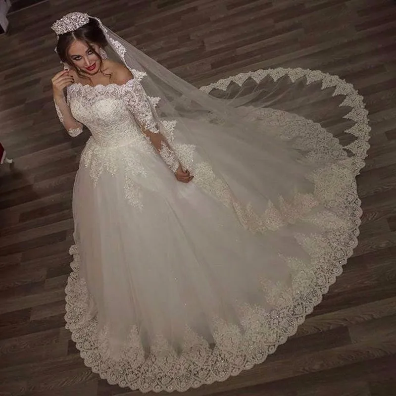 Роскошные винтажные, с длинными рукавами и открытыми плечами торжественные платья принцессы с кружевом и alliques свадебные платья невесты robe de mariage