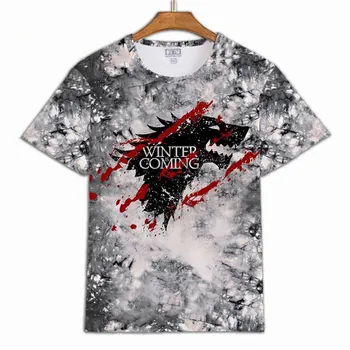 Hot New Movie Game of Thrones T Shirt Direwolf Fashion Total Printing Jon Snow Arya Stark Daenerys Figure Tees Fans Gift T-Shirt