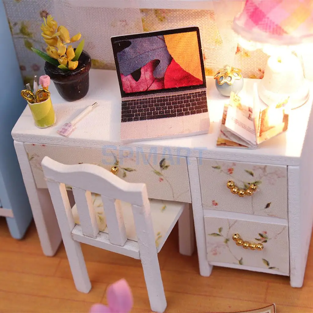 DIY 3D Wooden Handcraft Miniature Doll House Kit Bedroom with LED Lights & Furniture - Adalelle's Room & Hemiola's Room