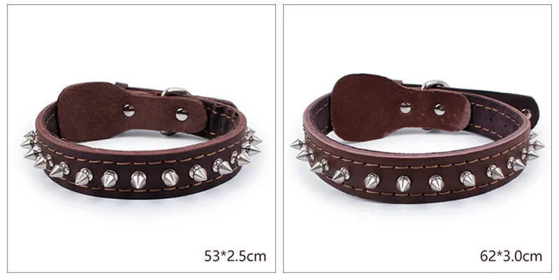 SYDZSW Fashion Spiked Dog Collar Brown Real Cowhide High-end Pet Collar for Bulldog Labrador Gold Retriever Big Dog Accessories 1