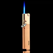 Тонкий металлический факел турбо Зажигалка голубое пламя 1300C Электронная зажигалка газовая зажигалка бутан мини сигареты зажигалки подарок