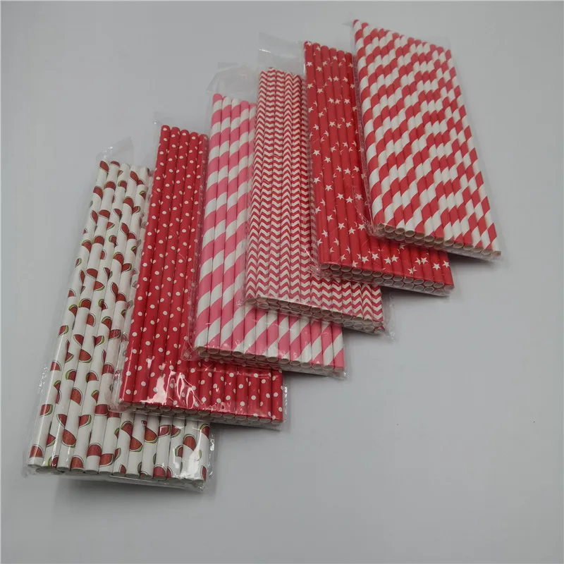 

25 Pcs Red Strip Star Dot Heart Bronzing Paper Straws for Child Birthday Wedding Party Supplies Creative Drinking Beverage Straw