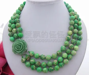 

N031907 3Strands Green Sea Sediment Necklace