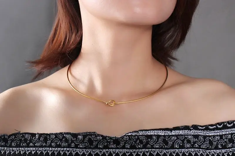 Meaeguet Open Round Knot Torque Necklaces For Women Stainless Steel Gold-color Bohemia Choker Necklace Jewelry (14)