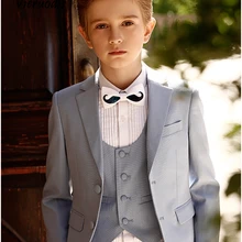 Светло-серые детские 3 шт Свадебные смокинги жениха для мальчиков вечерние костюмы для выпускного вечера