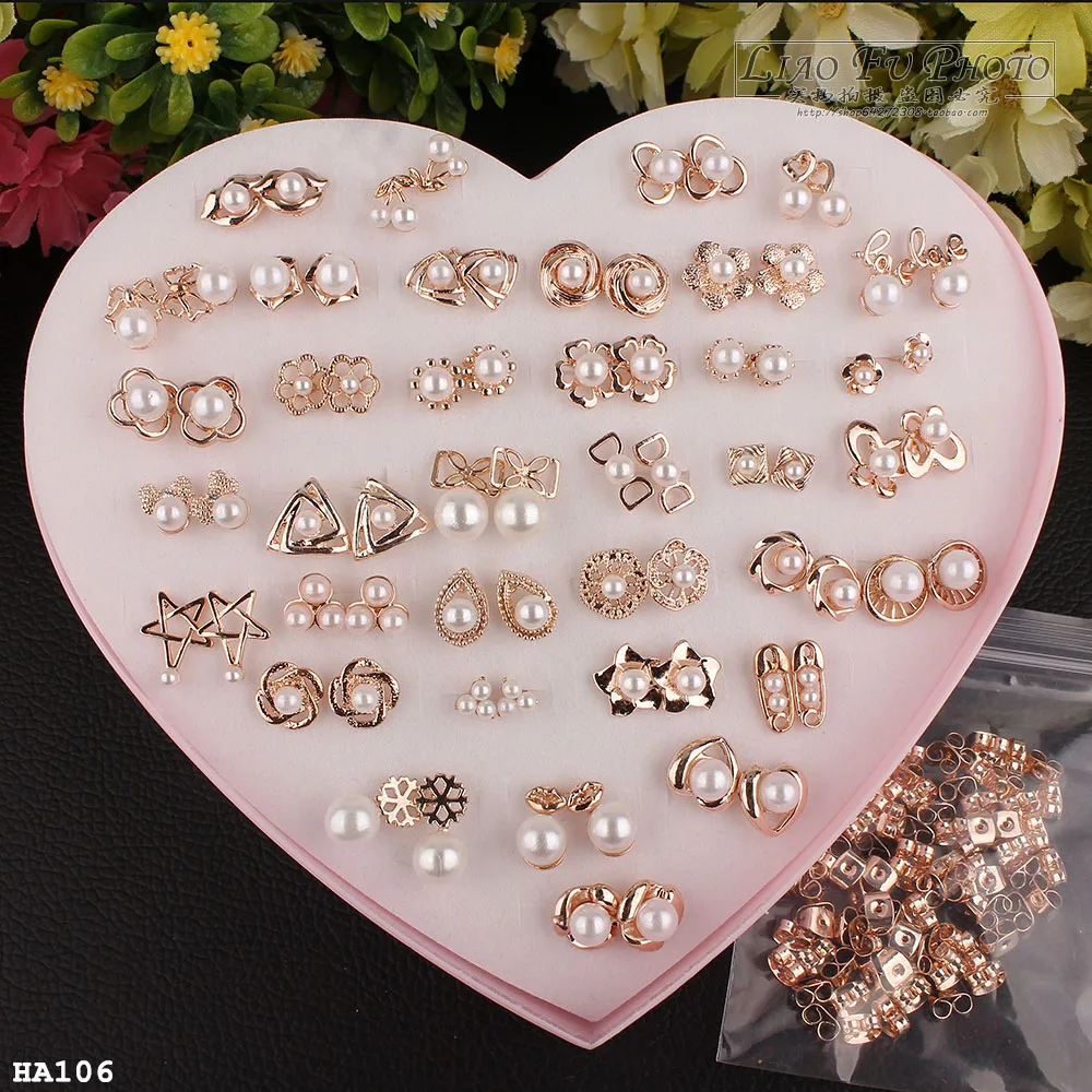 

36 Pairs Gold Earrings Fashion Women Lady Costume Jewellery Ear Studs With Display Box New