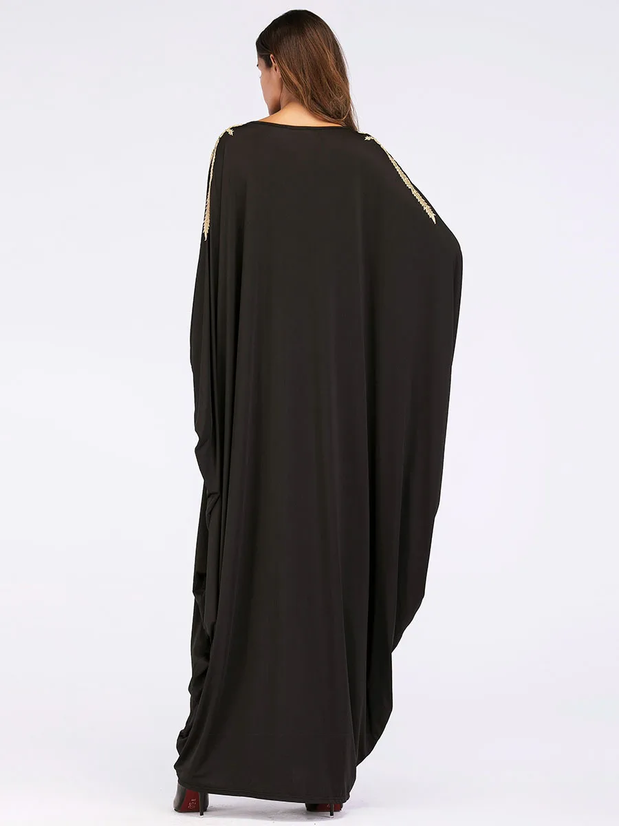 Мусульманское Бисероплетение Макси платье abaya аппликации летучие мыши длинные халаты кимоно свободные Jubah Рамадан Ближний Восток Арабский исламский одежда