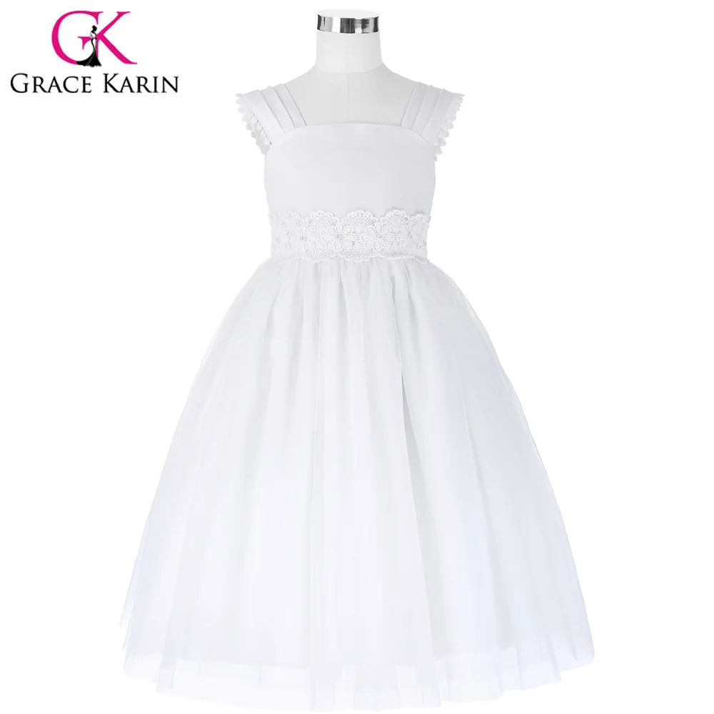 Grace Karin White Tulle Flower Girl Dresses Princess Sleeveless