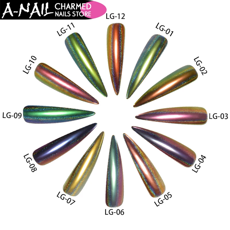 

A-NAIL 12 boxes/set 12 colors Holographic Peacock Chrome Pigment Chameleon Nail Glitter Holo Laser Powder Nail Art Decorations