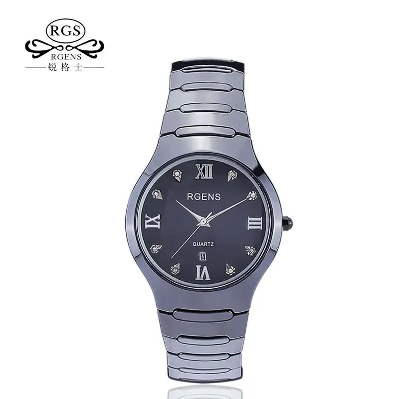 

mens watches waterproof casual man wristwatches black 100% ceramic quartz diamond calendar male clocks RGENS brand official
