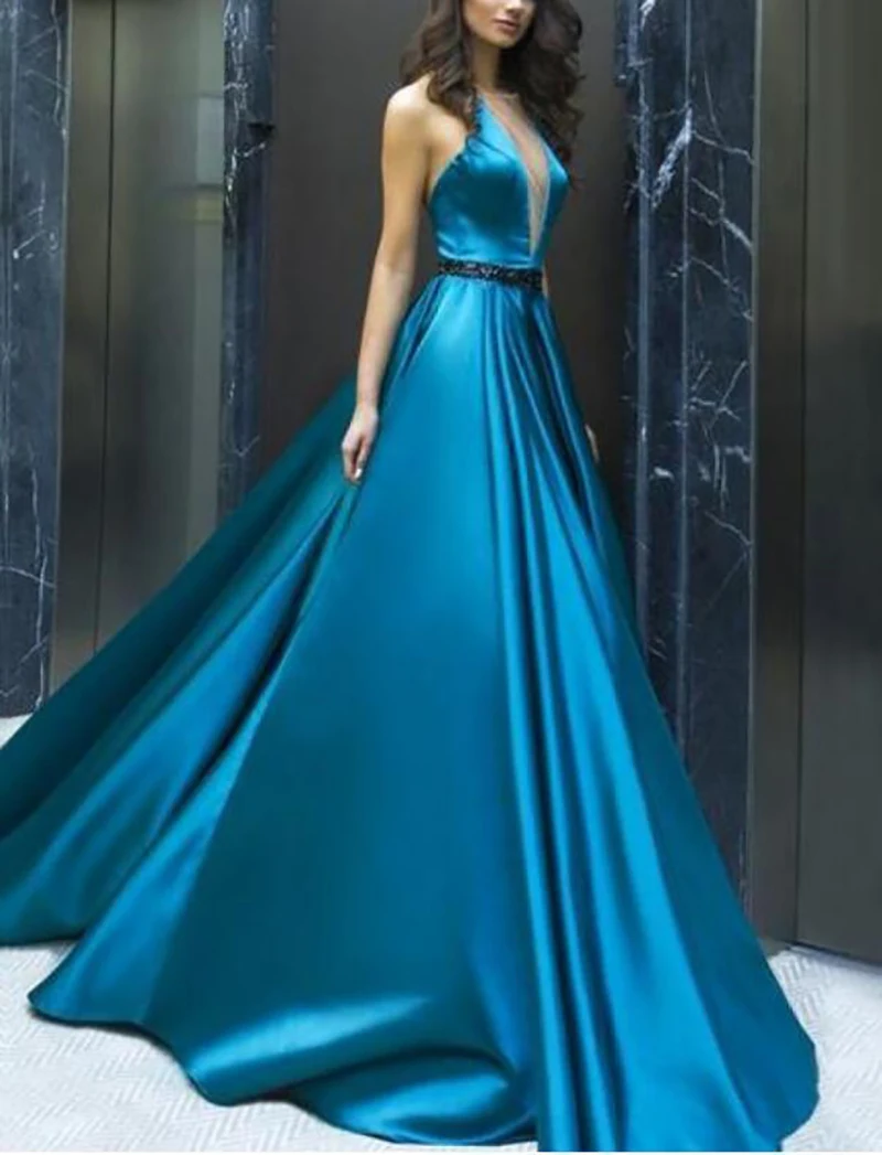 

Formal Evening Dress 2019 V Neck Prom Dress Floor Length Vestidos Elegant Backless Evening Party Gowns