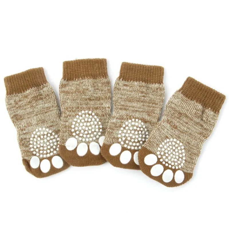 4 шт., вязаные носки для домашних собак Нескользящие хлопковые носки с рисунком лапы, теплая обувь, размеры s, m, l, xl