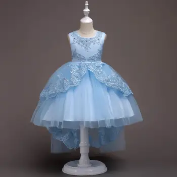 

baby girl clothes New Girls Evening Dress Fat Girls Embroidered Flowers with Pearls Tail Wedding to Host Birthday Party
