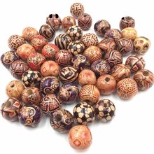 7mm-23mm Assorted Mixed Pattern Wooden Round Bead Loose Spacer For Charm Bracelet Wholesale