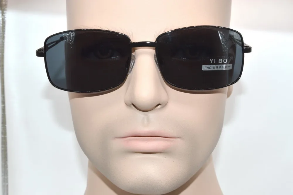 Hollow Temple polarized men sunglasses Black Large rectangle frame