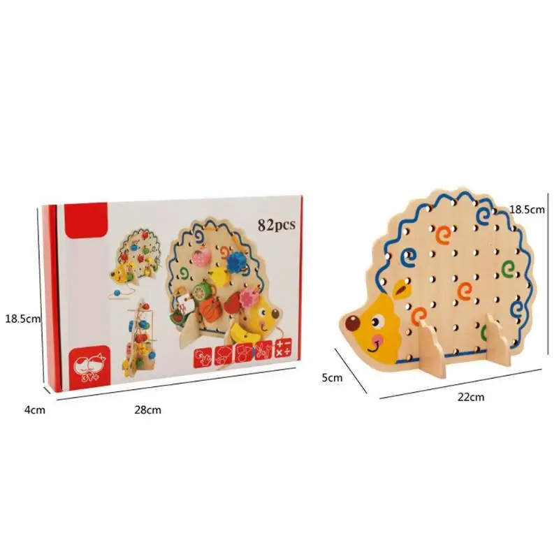 Wooden Fruits Lacing Stringing Beads Toys Hedgehog Fruit String Beads Board Early Learning Education Toys for Kids Gifts