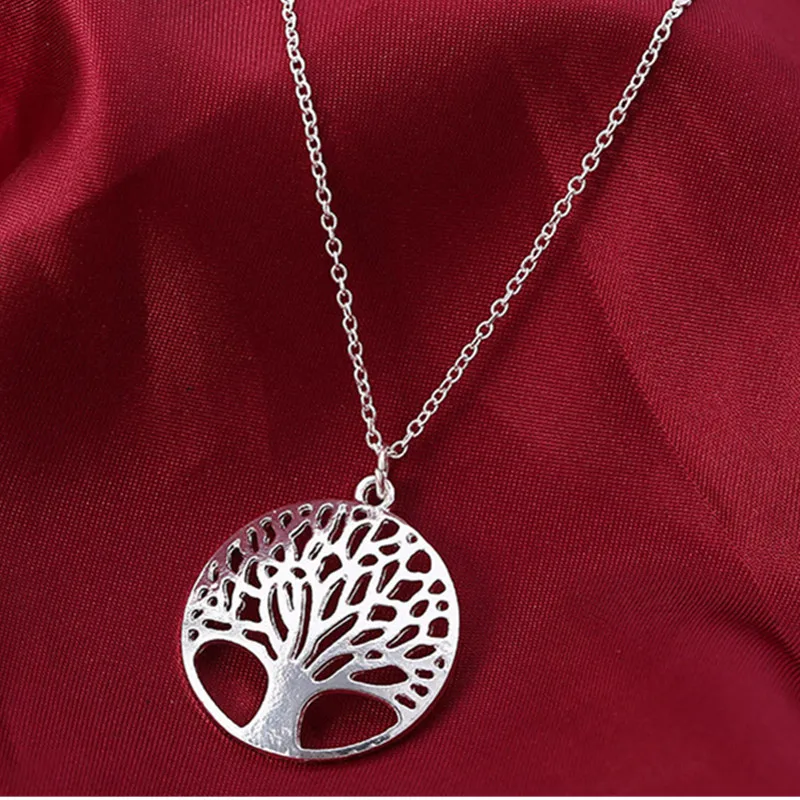 Круглый полый кулон с деревом желаний, ожерелье с кулоном древо жизни, Серебряное ювелирное изделие, модная Милая Свадебная часть