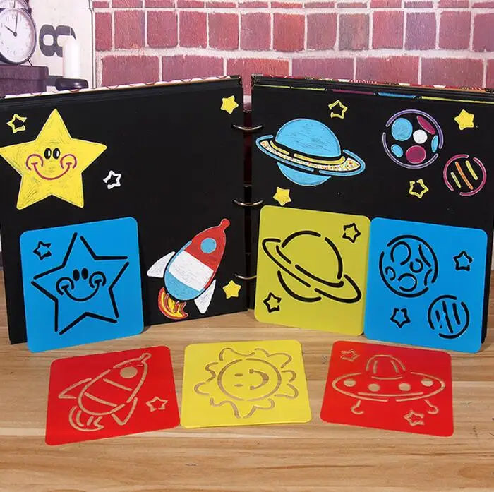 6pcs Plastic Picture Drawing Template Stencils Rulers Painting Kids Diy Art Paper Coloring Cards Scraping Drawing Toys GYH 3