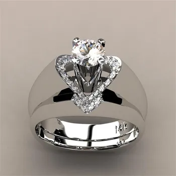 

Heart Statement ring sets 925 Silver AAAA cz Promise Engagement Wedding Band Rings for women Bridal Party Finger Jewelry Gift