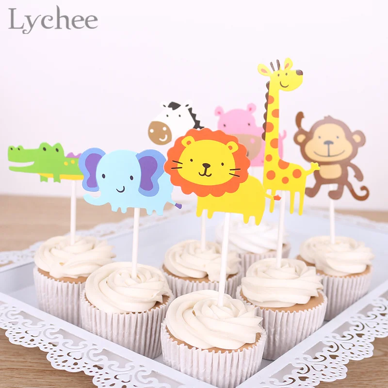 

Lychee Life Safari Animal Cake Toppers Wildlife Animal Cupcake Topper Monkey Lion Baby Shower Birthday Party Cake Decoration