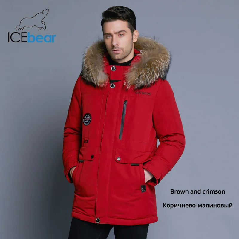 ICEbear Новинка толстый пуховик мужской зимний качественная модная тёплая мужская куртка с мехом из енота MWY18940D - Цвет: M334 red