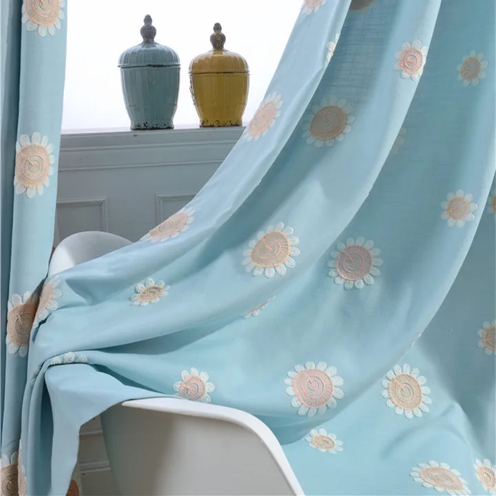 

Pastoral Cotton Solar Flower Embroidery Semi-shading Curtains for Living Dining Room Bedroom.