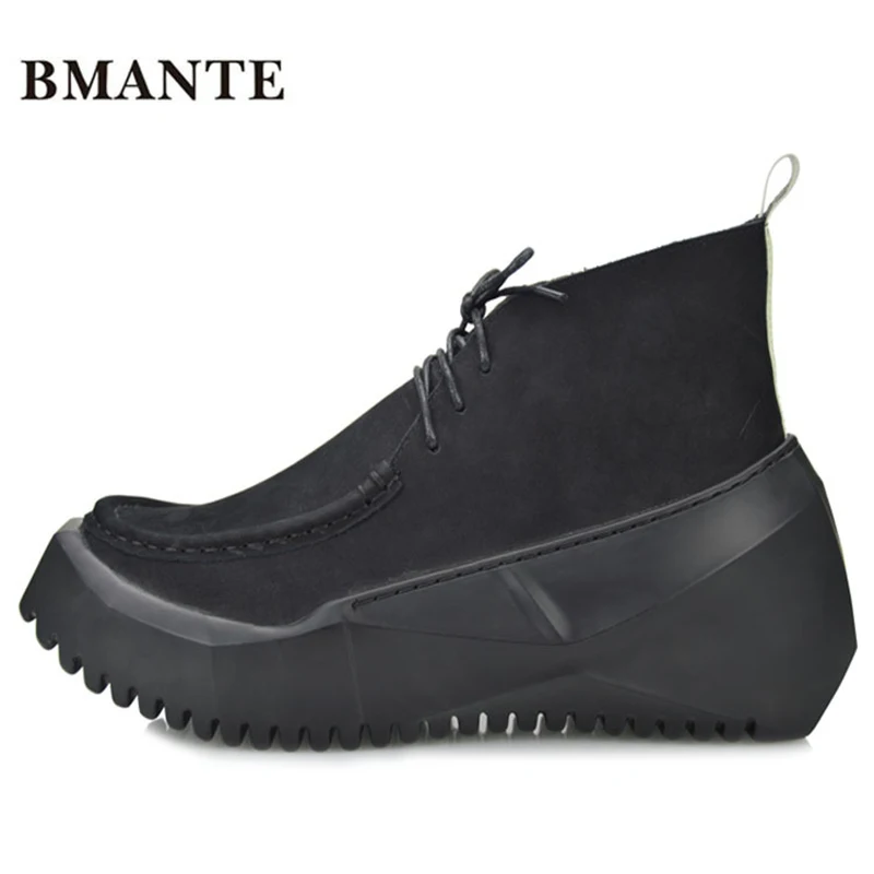 

Designer Famous casual brand Male footwear Thick sole Elevator platform shoes black suede Real leather chukka boots tide loafers