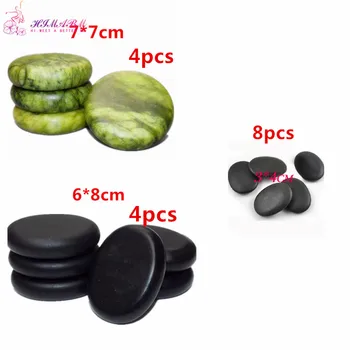 

HIMABM 16pcs Natrual hot spa Green Jade and black basalt stone essential oil massage rocks volcanic energy for body massage