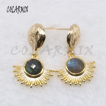 

Wholesale Natural labradorite sector metal earrings handmade jewelry gift for lady natural stone earrings fashion earrings4648