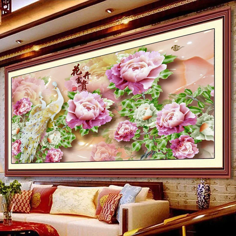 DIY Алмазная вышивка Круглый Алмаз Павлин Пион большой полный стразы 5D алмазная