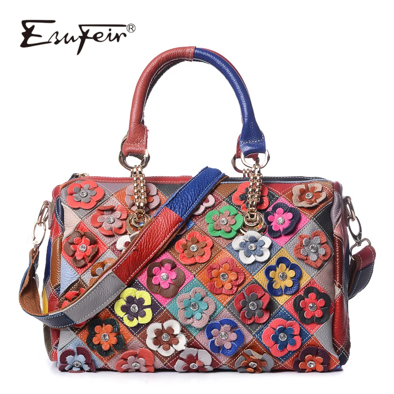 ESUFEIR Brand Genuine Leather Boston Women Handbag Fashion