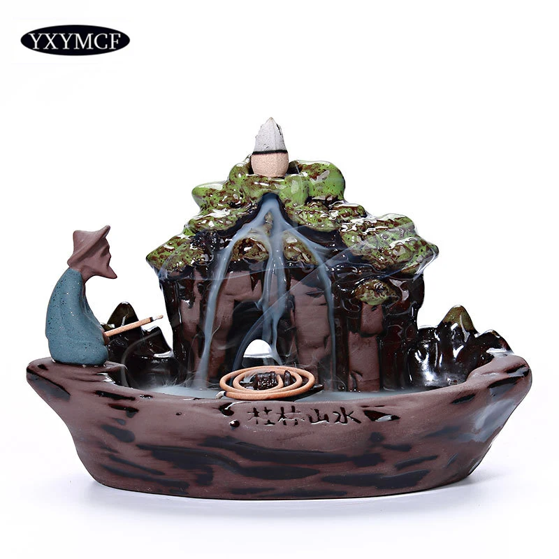 

Famous Guilin Landscape Home Decor Backflow Incense Burner Ceramic Monk Set Stick Incenses Holders Coil Censer Wax Burner