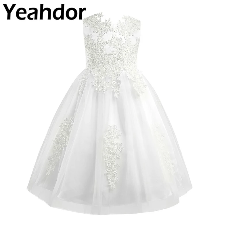 

Girls Sleeveless Water-soluble Lace Flower Girl Dress Princess Pageant Wedding Birthday Party Dress Special Occasions Vestidos