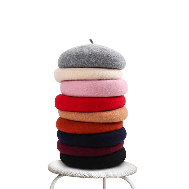 Горячая Распродажа дешево модные новые женские шерстяные однотонные береты женские береты-кепки зимние универсальные теплые шапочки 9 цветов