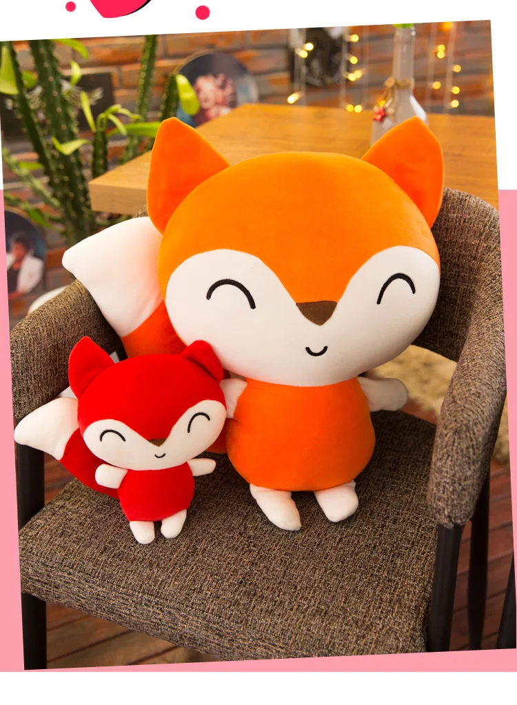 Плюшевые Куклы Kawaii Fox 24 см 3 цвета розовая лиса плюшевая игрушка с большим хвостом
