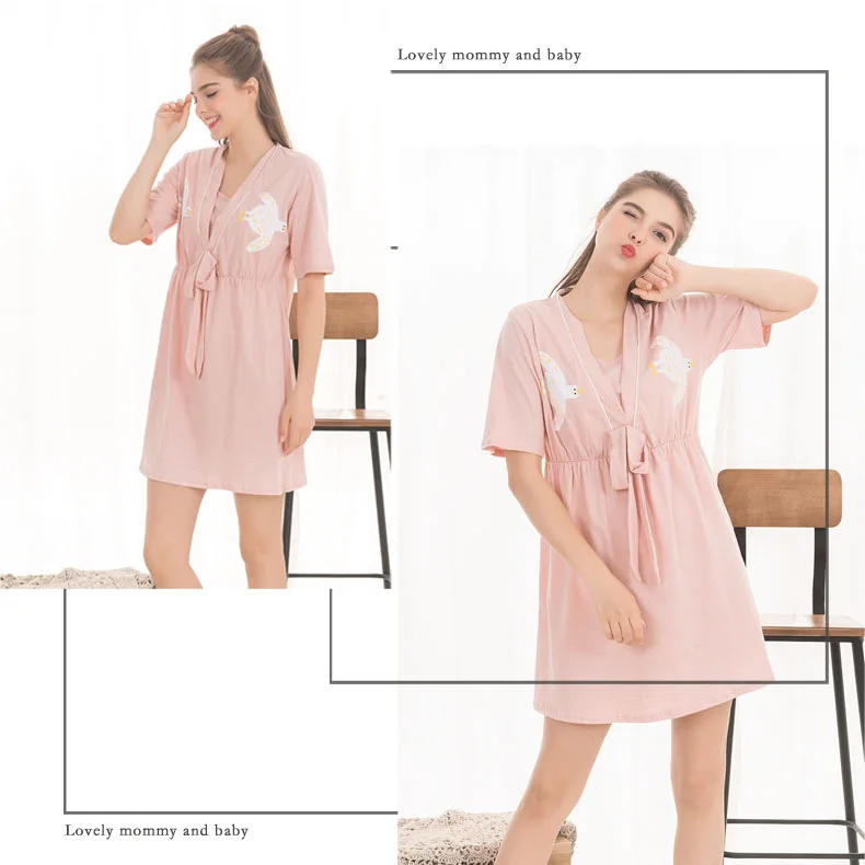 2018 Short Sleeve Dress Maternity Nursing Pajama for Pregnant Women Pajamas Breastfeeding Nightgowns for Nursing Mother clothes (11)