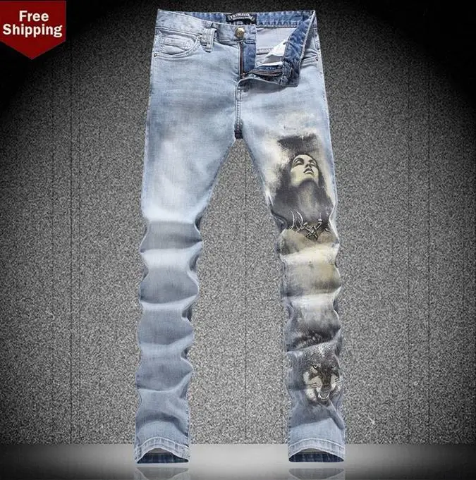 

Summer thin fashion famous brand high quality men jeans printed pant man denim trousers male straight new arrival novelty