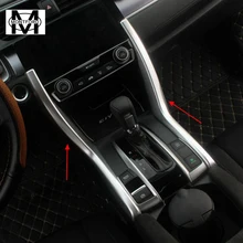 MONTFORD Car ABS Matte Gear Cover Shift Panel Trim Console Cup Drink Holer Bezel 2Pcs For Honda Civic 10th 4Door Sedan 2016 2017