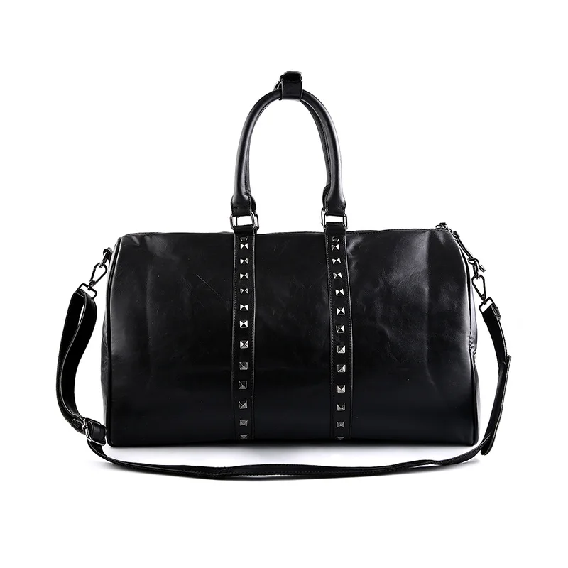 

Men's Black Travelling Bag Fashion Rivet Large Handbag Korean Trend Business Trip Shoulder Bag Designer PU Leather Men Crossbody