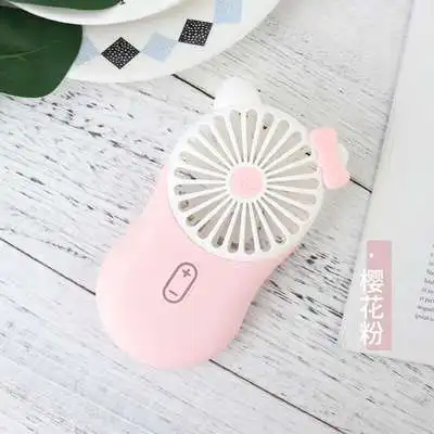 Cartoon Usb Pocket Mini Hold Charge Small Fans With One Portable Bring Led Lamp Ultrathin Will Wind Power - Color: KT cherry pollen