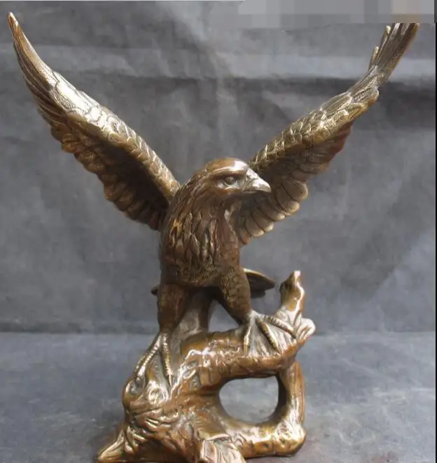 

12" Chinese Feng shui Bronze Volitant Air Overlord Eagle Hawk Animal Statue