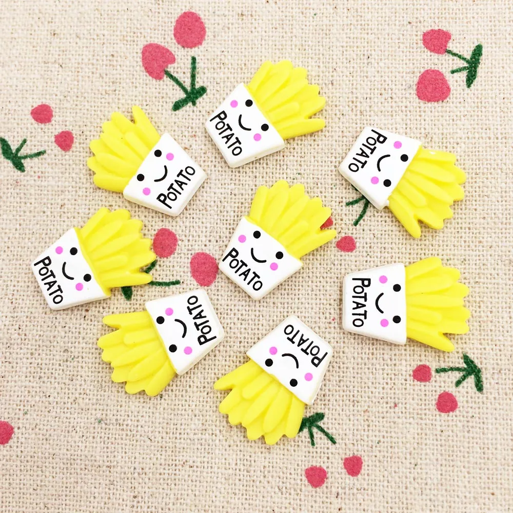 

20 Pieces Resin Flat Back Flatback Cabochon Kawaii Miniature Fake Food French Fries DIY Craft Decoration Scrapbooking 16*22mm