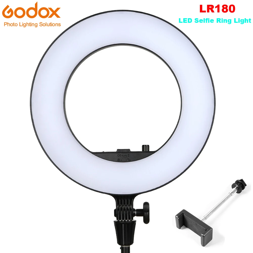 

Godox LR180 LED Selfie Ring Light Photography Dimmable Youtube Video 3500K/5600k Photo Studio Annular Light with Phone Holder