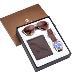 Мужские часы, подарочный набор, солнцезащитные очки, кожаный бумажник, комплект часов, подарок на день Святого Валентина, кварцевые