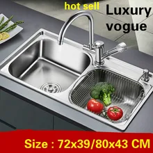 Квартиры роскошный двойной кухонный паз Раковина высокого качества 304 нержавеющая сталь Горячая 72x39/80x43 см